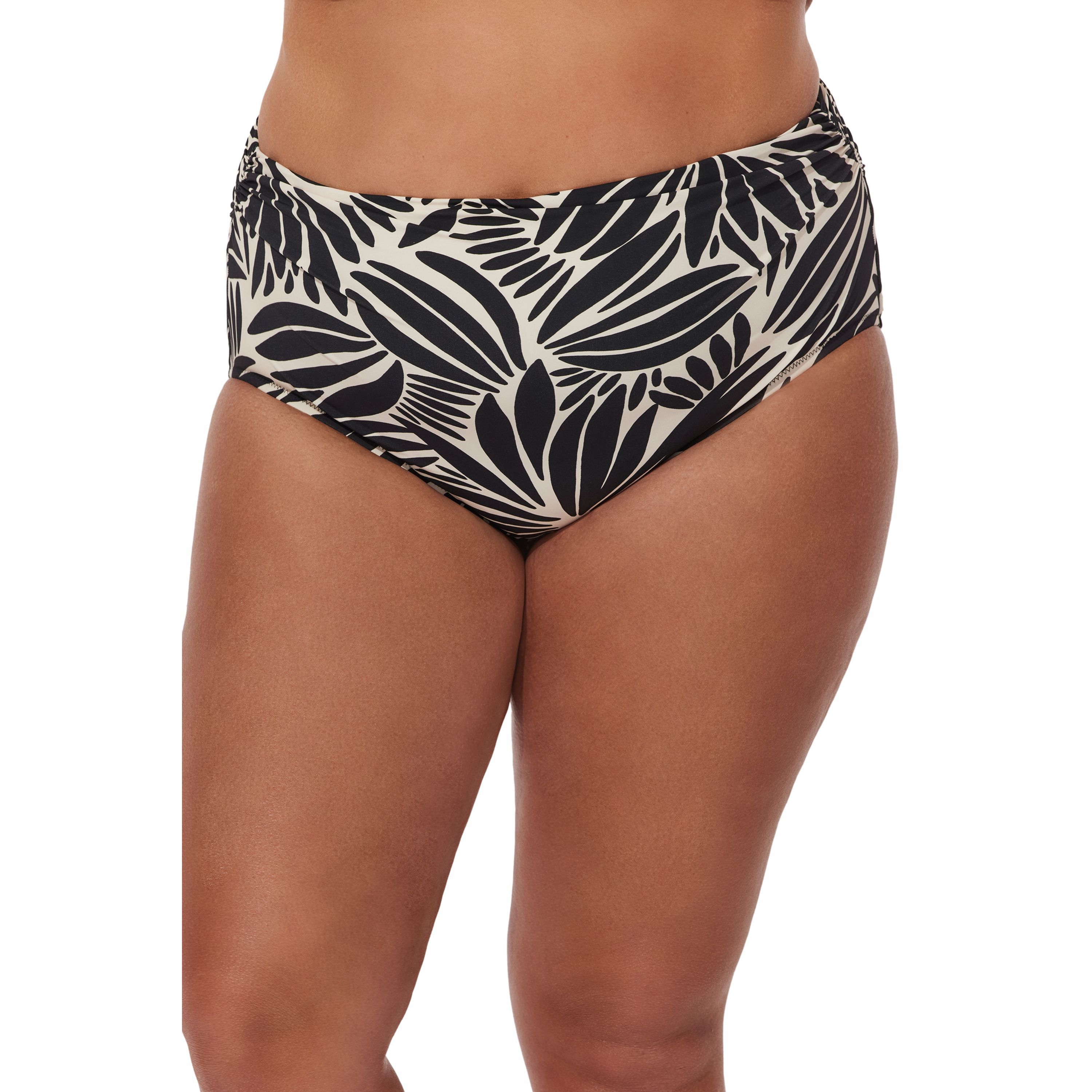 Comeback Plus Size Shirred High Waist Swim Bottom, BlackWhite / White, hi-res image number 0