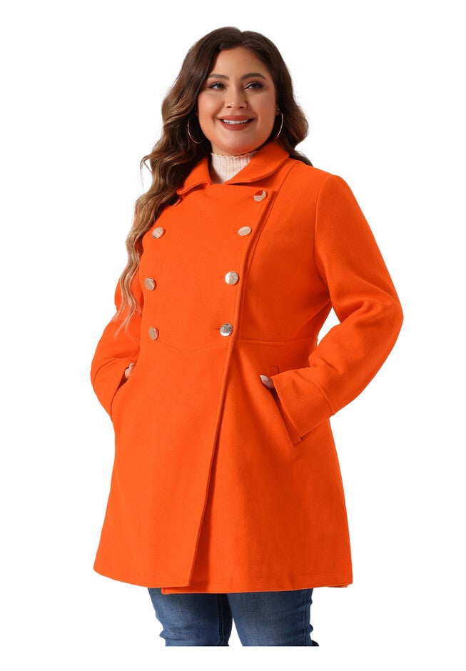 A-Line Peter Pan Collar Double Breasted Peacoat, Orange / Orange, alternate image number 2