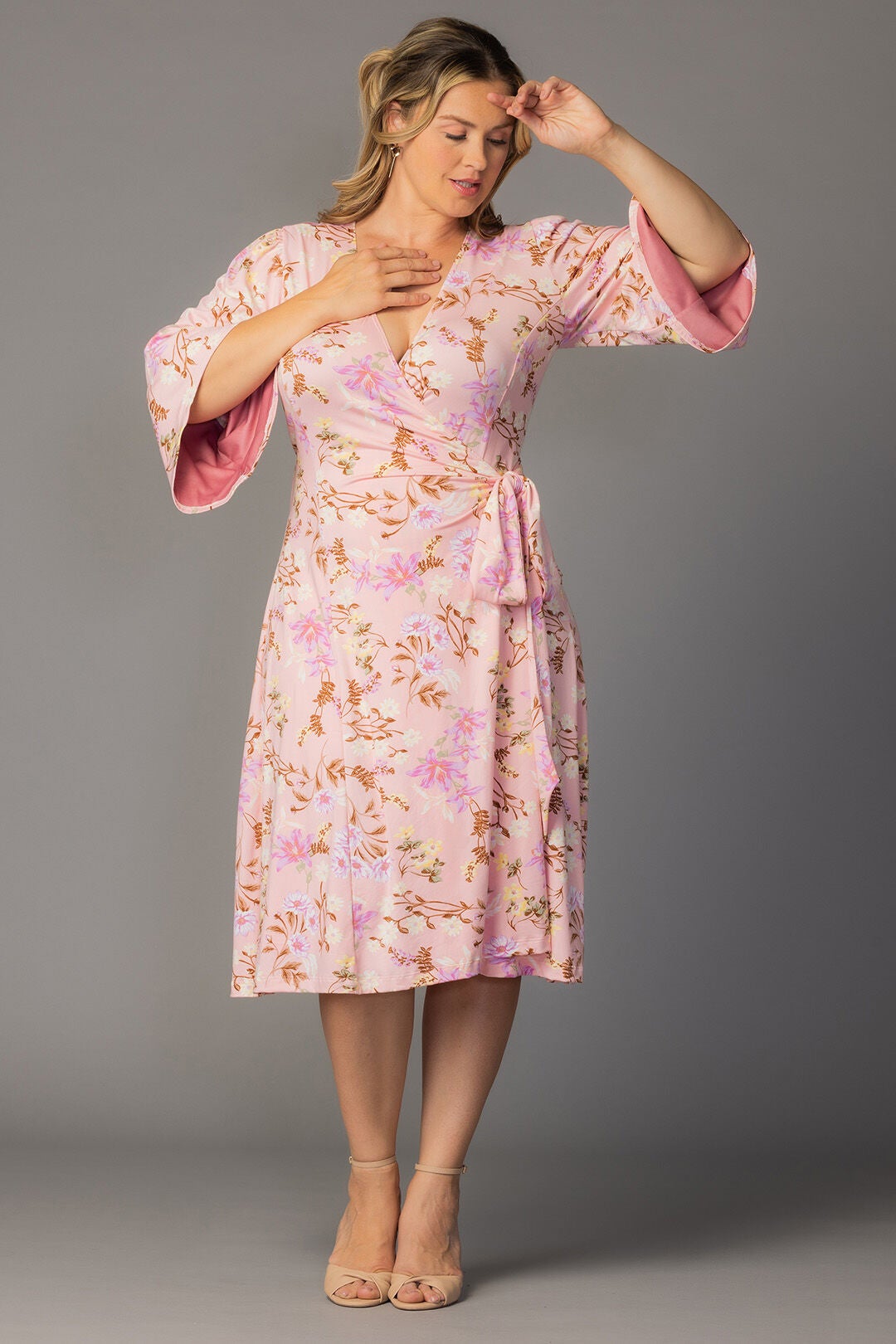 Gemini Wrap Dress, Lively Peach Florals / Peach, alternate image number 4
