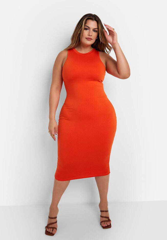 Essential Halter Neck Midi Bodycon Dress, Orange / Orange, alternate image number 1