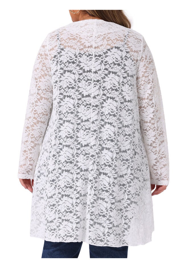 Long Sleeve Sheer Crochet Lace Cover Up, White / White, alternate image number 3