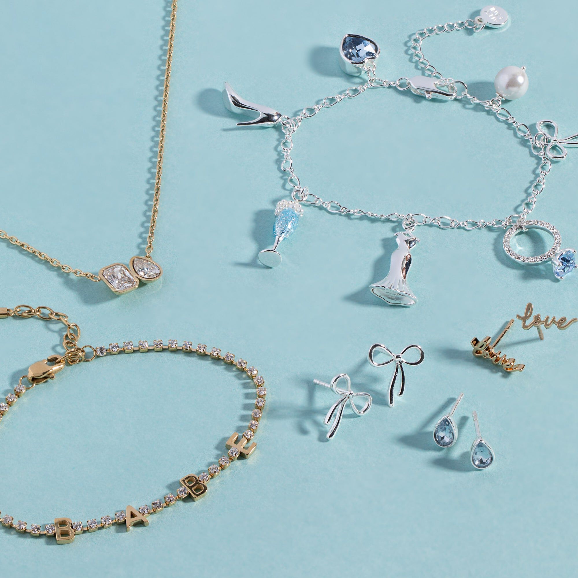 &quot;Babe&quot; Crystal Tennis Bracelet, Gold / Gold, alternate image number 3