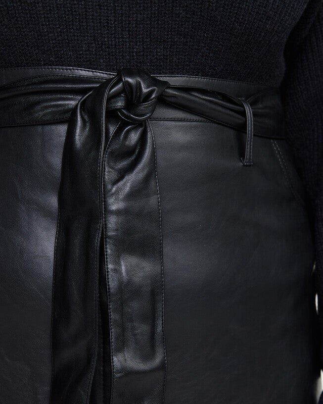Black PU Vegan Leather Belted Skirt, , alternate image number 9