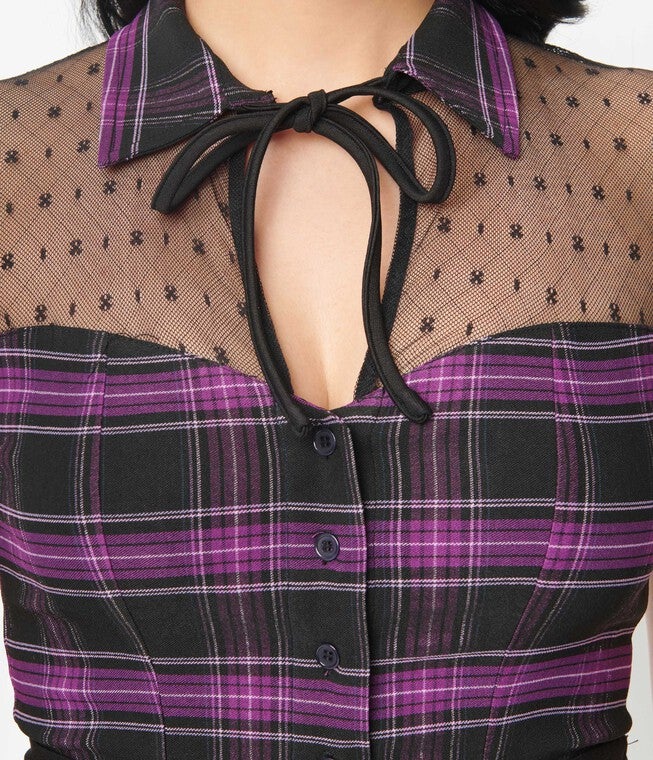 Unique Vintage Purple Plaid Addison Blouse, Purple Plaid / Purple, alternate image number 3