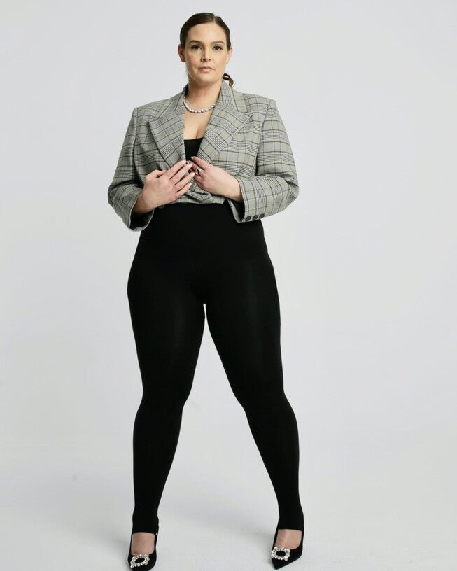 The Cropped Blazer in Plaid, Plaid / Light Grey, alternate image number null