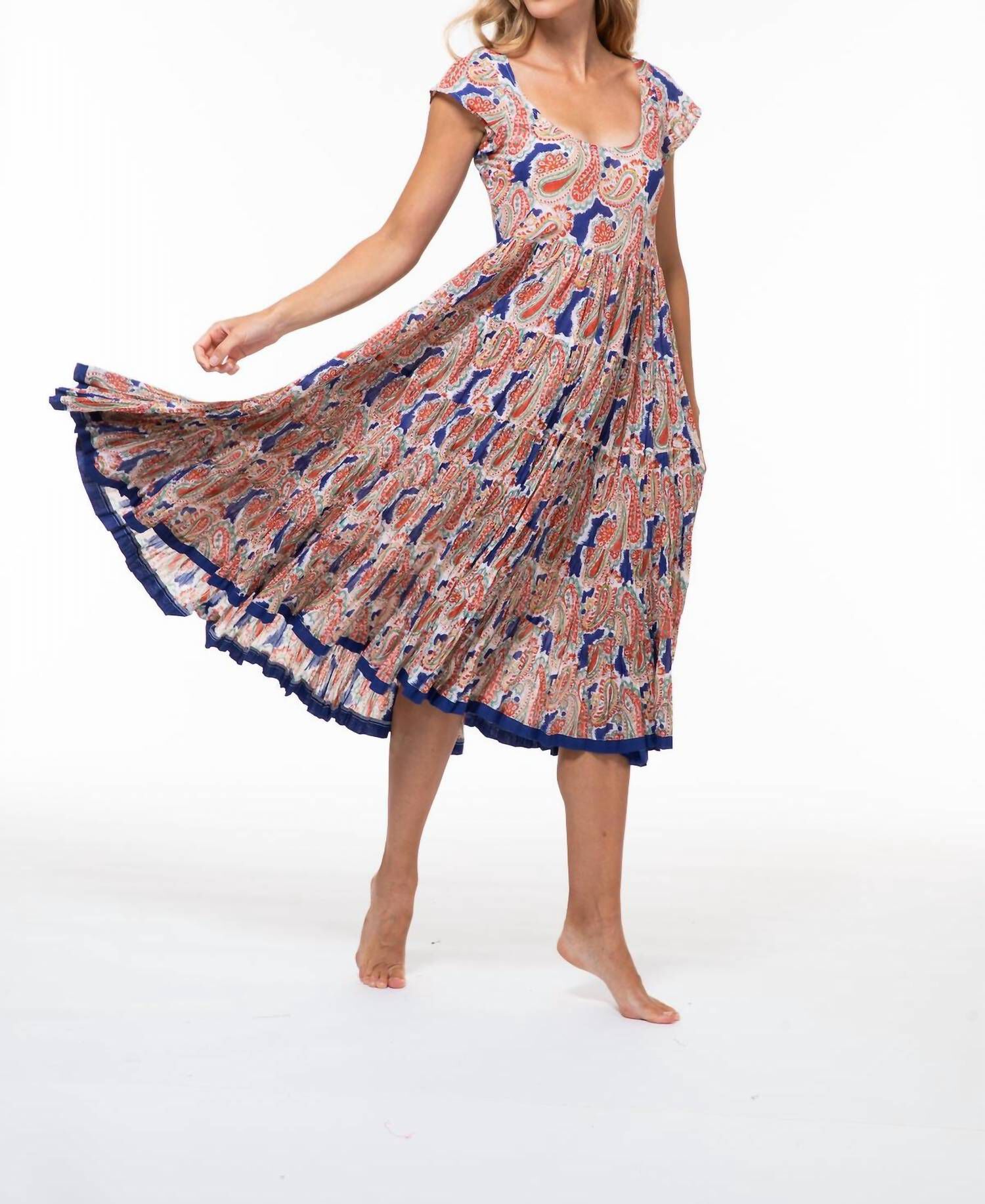 AMBER CAP SLEEVE COTTON DRESS IN CALYPSO PAISLEY, , alternate image number 6