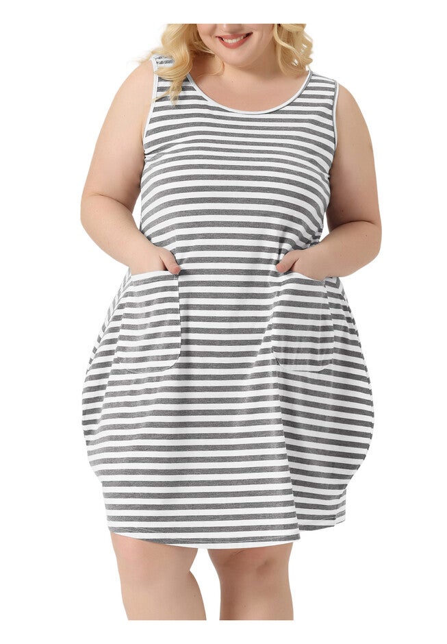 Sleeveless Pajama Sleepdress with Pockets, Grey / Light Grey, alternate image number 2