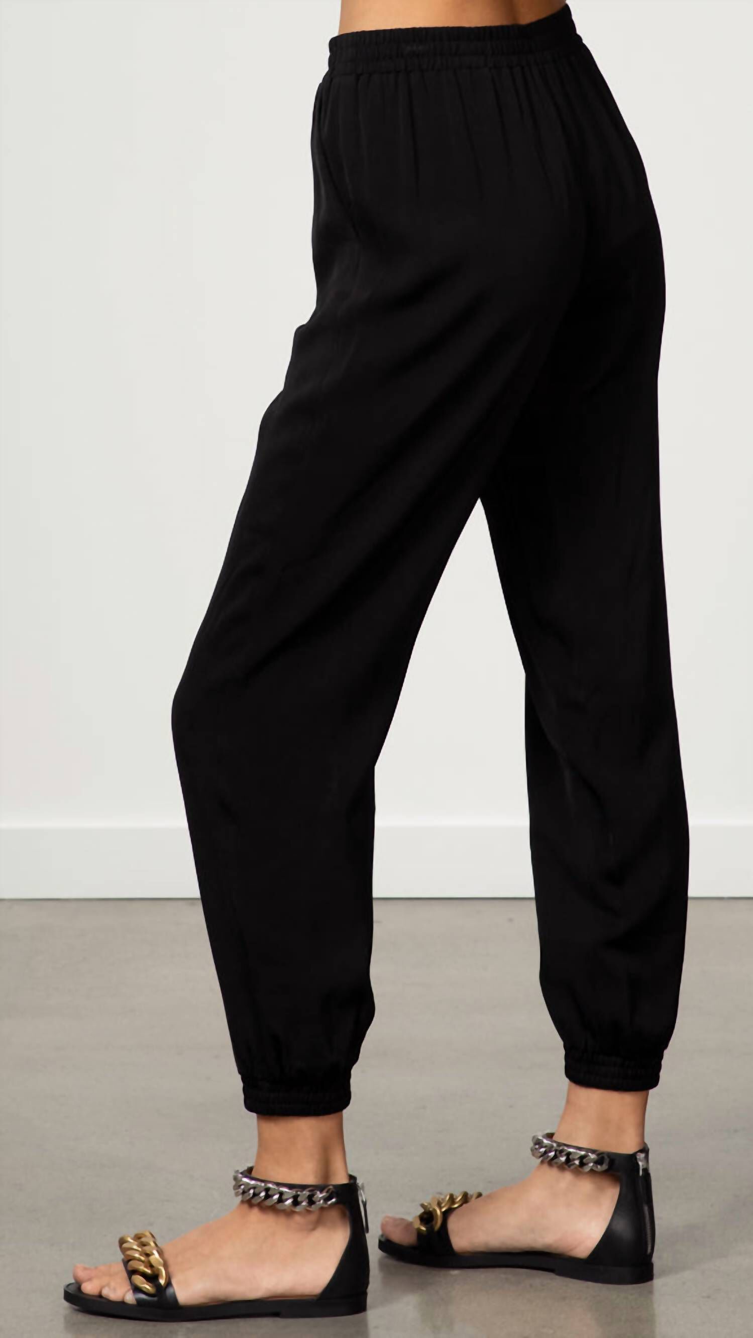 HARRIET VISCOSE CREPE PANT IN BLACK, Black / Black, alternate image number 1