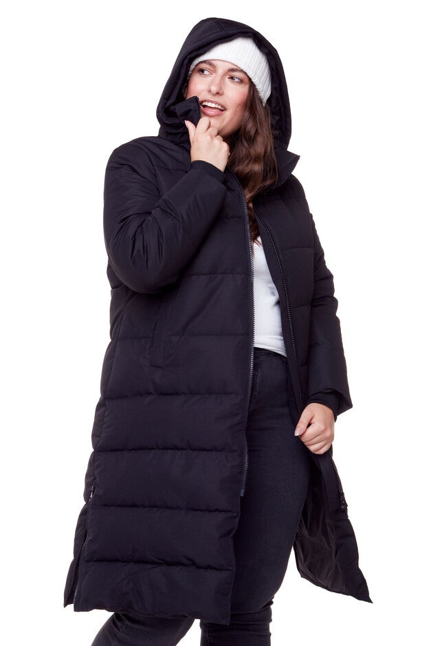 Women's Plus Size - KLUANE | Vegan Down Recycled Ultra Long Winter Parka, Water Repellent, Black / Black, hi-res image number 0