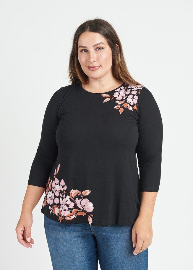 Lindsey Floral Knit Top with Open Back Yoke, N376 Pink / Pink, alternate image number 1