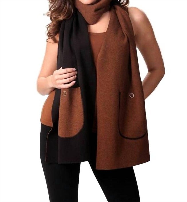 2-TONE REVERSIBLE POCKET SHAWL IN BLACK/MOCHA, BlackMocha / Black, hi-res image number null