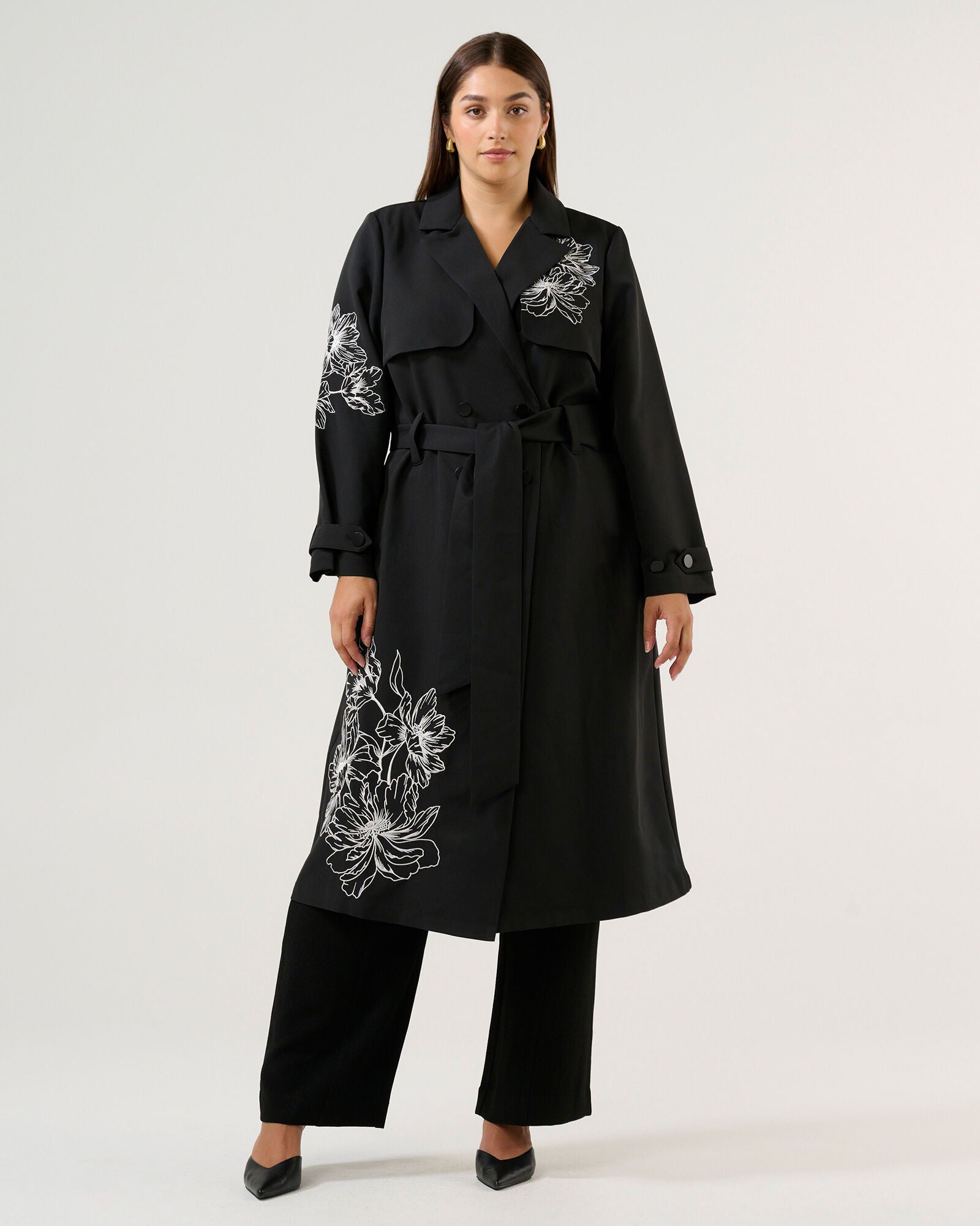 Monet Embroidered Trench Coat, BlackCream / Black, hi-res image number 0