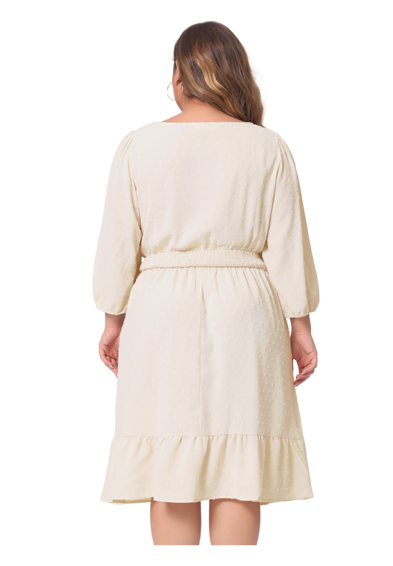 Swiss Dots Bohemian Square Neck Midi Chiffon Dress, Apricot / White, alternate image number 3