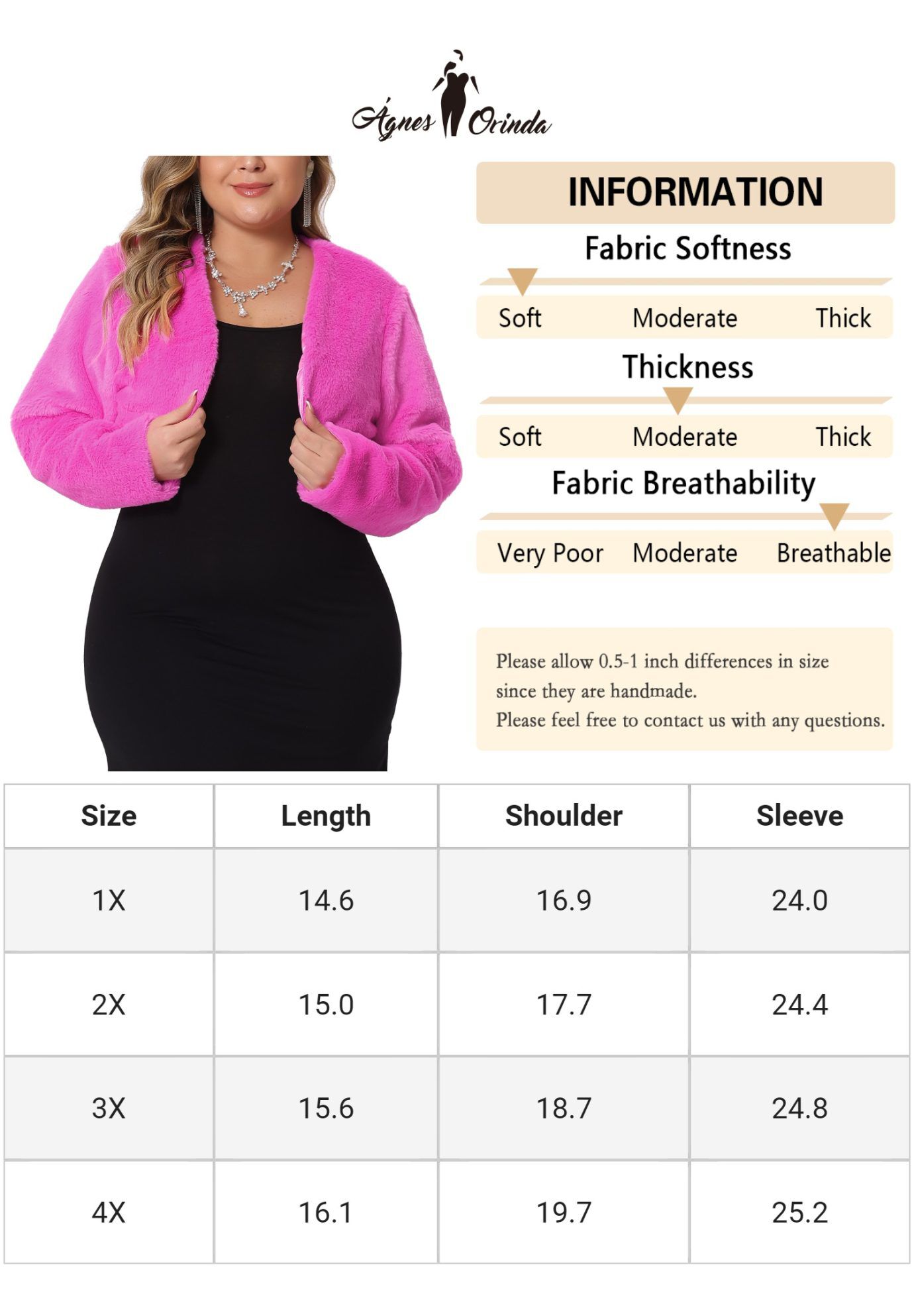 OPEN FRONT FAUX FUR BOLERO CROP JACKET, Hot Pink / Pink, alternate image number 4