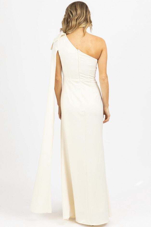 ONE SHOULDER AND SASH SATIN MAXI DRESS IN IVORY, Ivory / White, alternate image number null