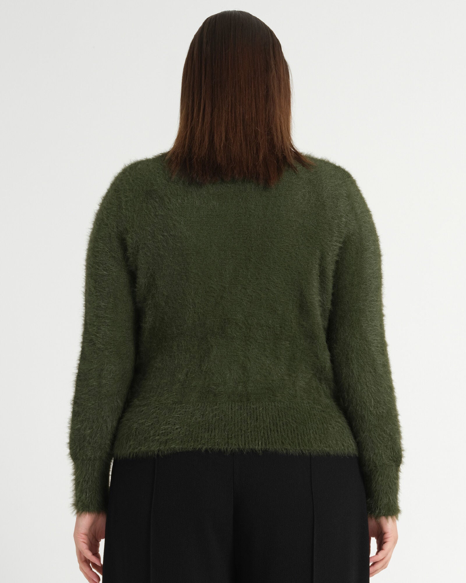 Camille Crew Neck Cardigan, Olive / Olive Green, alternate image number 2