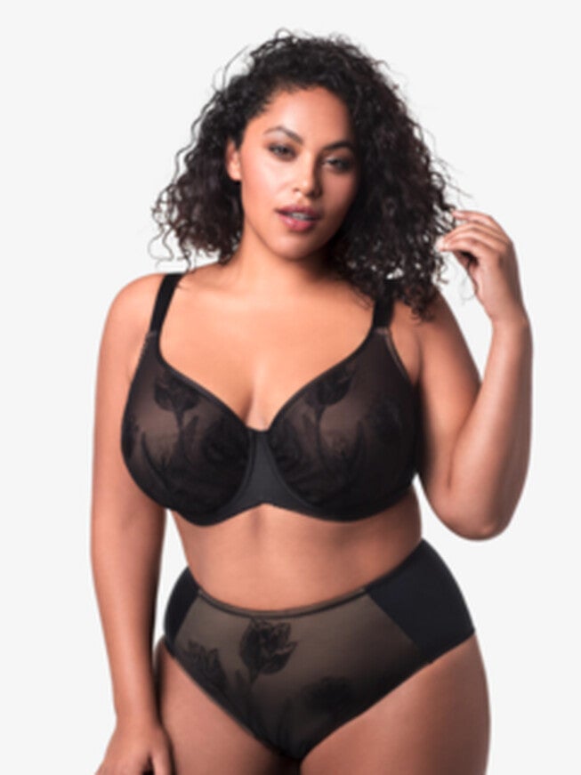 Tulip Embroidered Underwire Bra, Black / Black, alternate image number 2