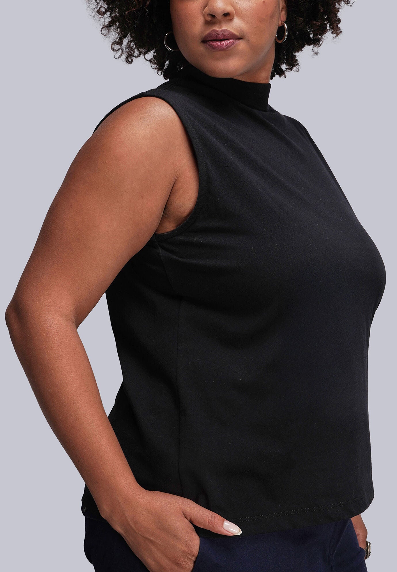 The Everyday Mock Neck Tank, BLACK / Black, alternate image number 1