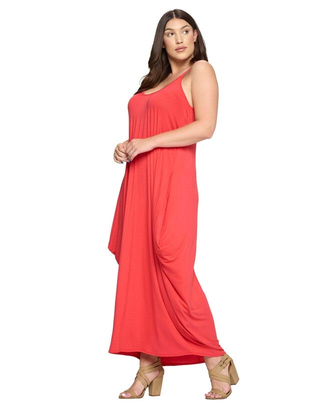 SPAGHETTI STRAP HAREM DRESS, Coral Dk / Coral, alternate image number 3