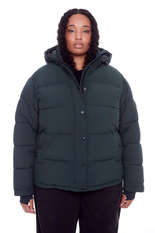 Women's Plus Size - FORILLON | Vegan Down Recycled Short Quilted Puffer Jacket, Deep Green / Quetzal Green, alternate image number 1