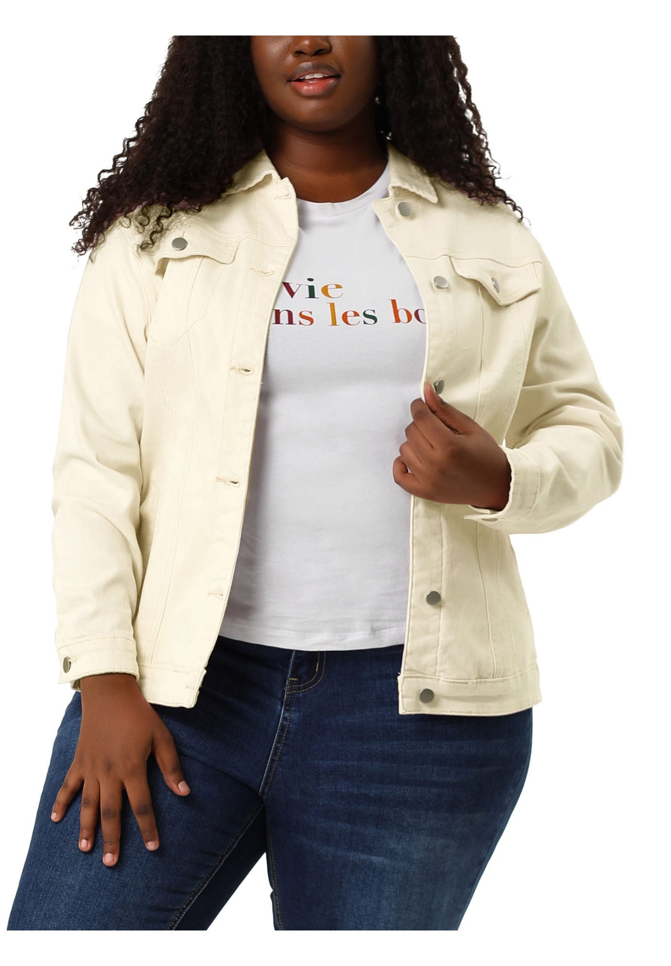 STITCHING BUTTON FRONT WASHED DENIM JACKET, Light Beige / Cream, alternate image number 2