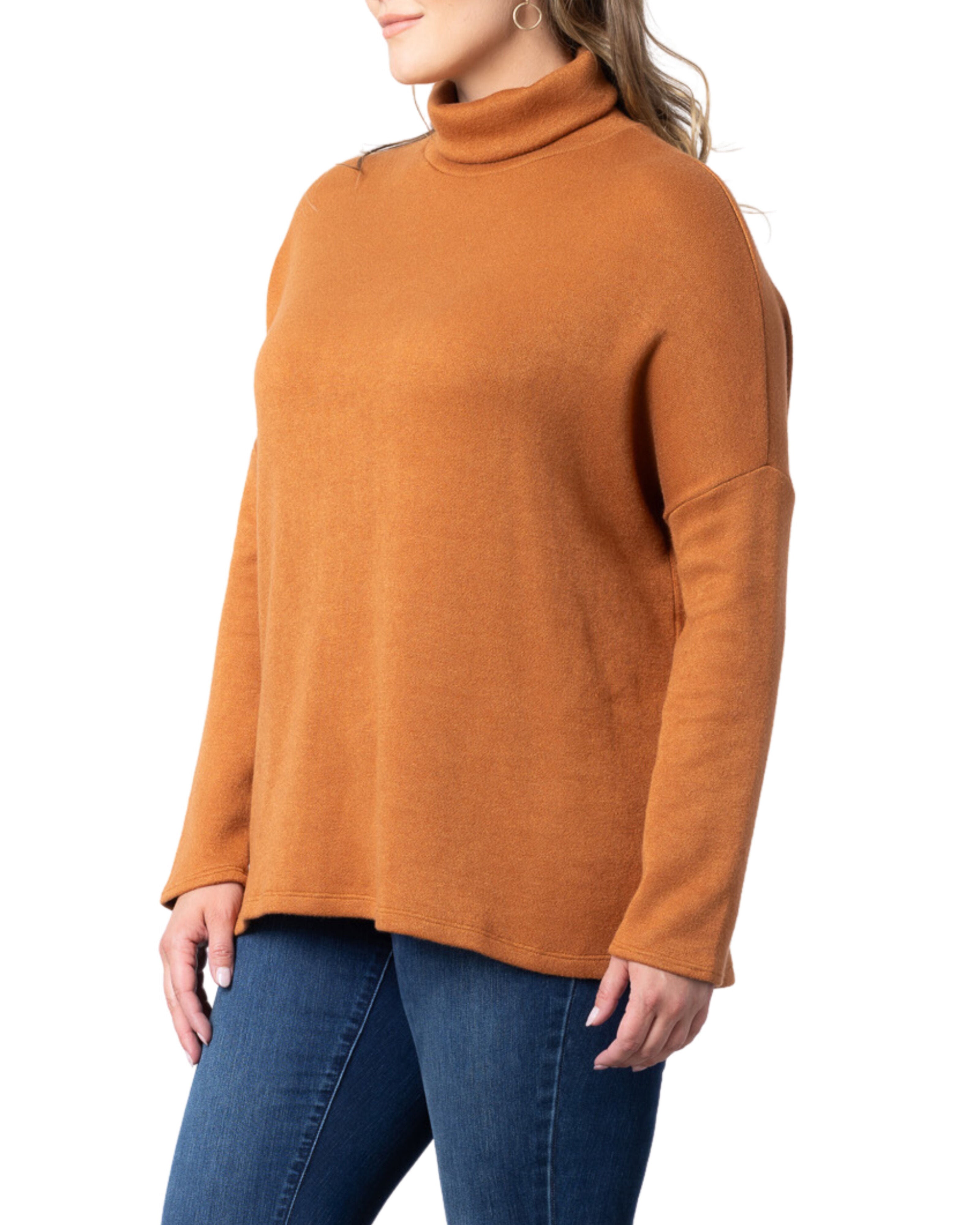 Paris Turtleneck Tunic Sweater, CAMEL / Brown, alternate image number 2