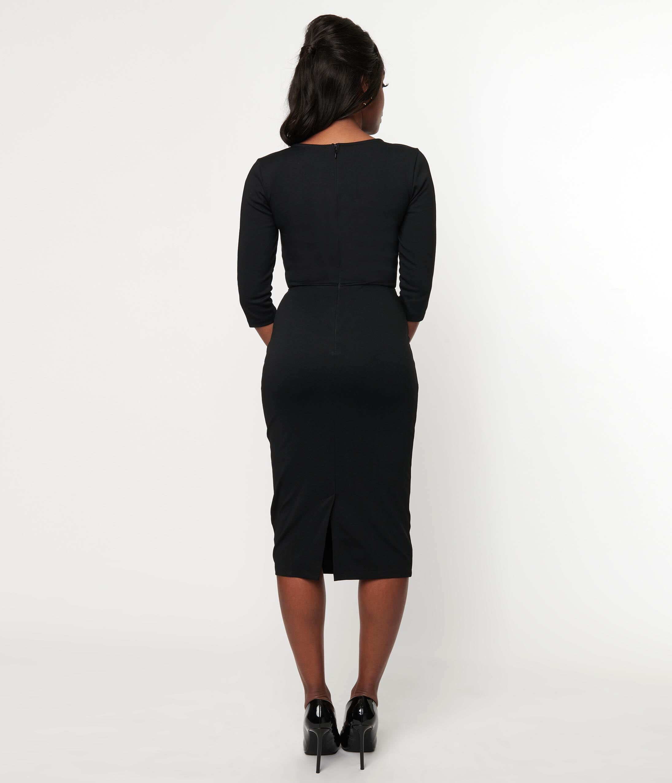 Unique Vintage Black Sleeved Mod Wiggle Dress, , alternate image number 6
