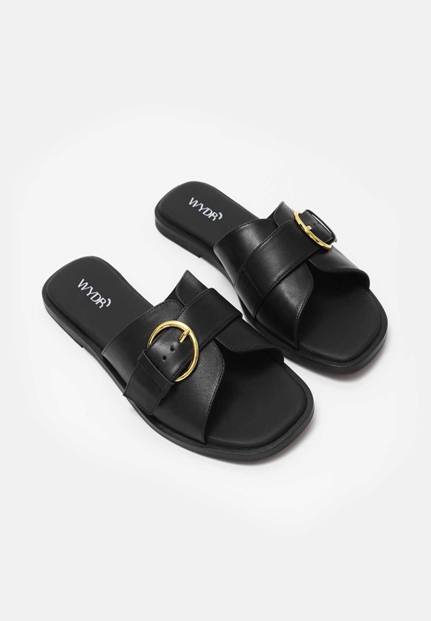 Marbella Buckle Flat Slides, Black / Black, alternate image number 1