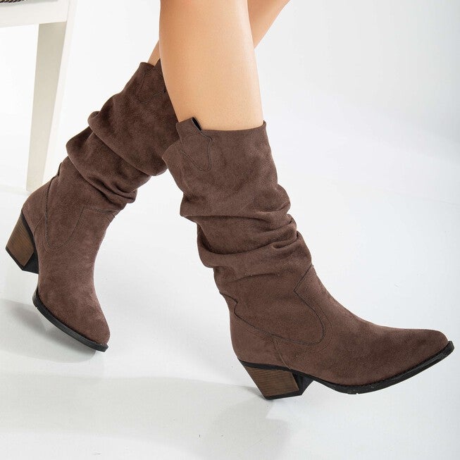 BONNIE - BROWN SUEDE SLOUCH WESTERN BOOTS, BROWN / Brown, alternate image number 1