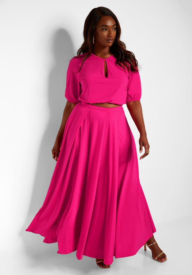 Twyla Pleated Maxi Skater Skirt, Fuchsia / Deep Fuchsia, alternate image number 1