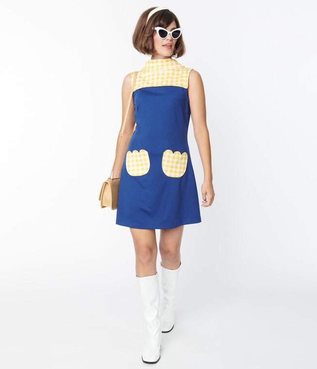 Smak Parlour Navy & Yellow Gingham Haute Gossip Mini Dress, Blue Gingham / Cobalt, hi-res image number null