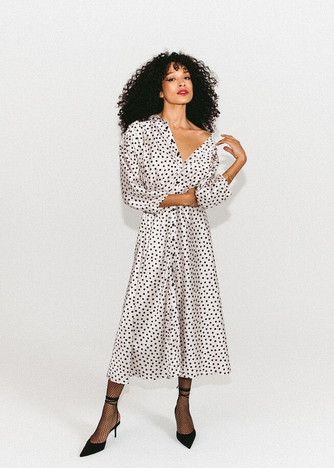 Polka Dot Blouson Dress, White / Ivory, alternate image number null