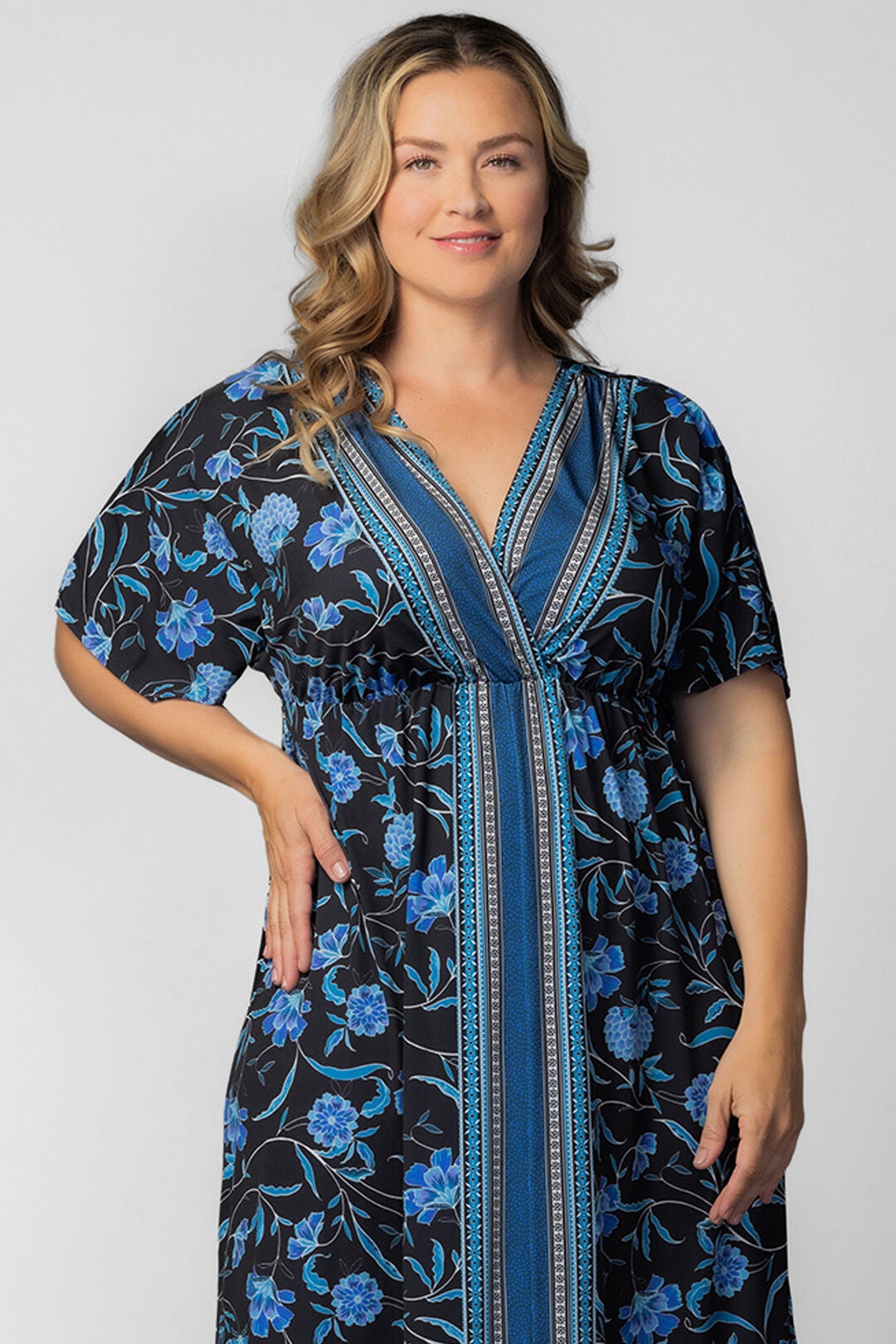 Wanderlust Border Print Maxi Dress, Blue Border Print / Black, alternate image number 2