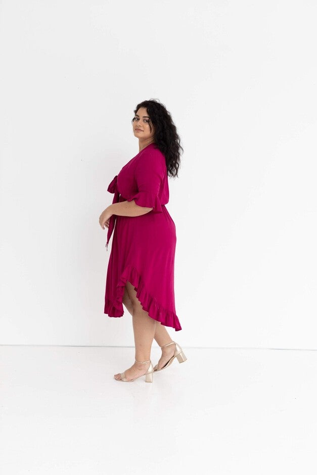 Arielle Tie Front Midi Dress, French Plum / Magenta, alternate image number null