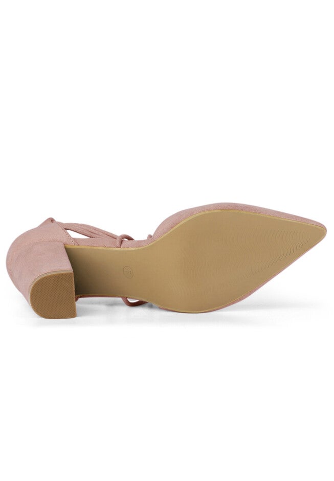 Pointed Toe Chunky Heels Lace Up Sandals Pumps, Dust Pink / Pink, alternate image number 3