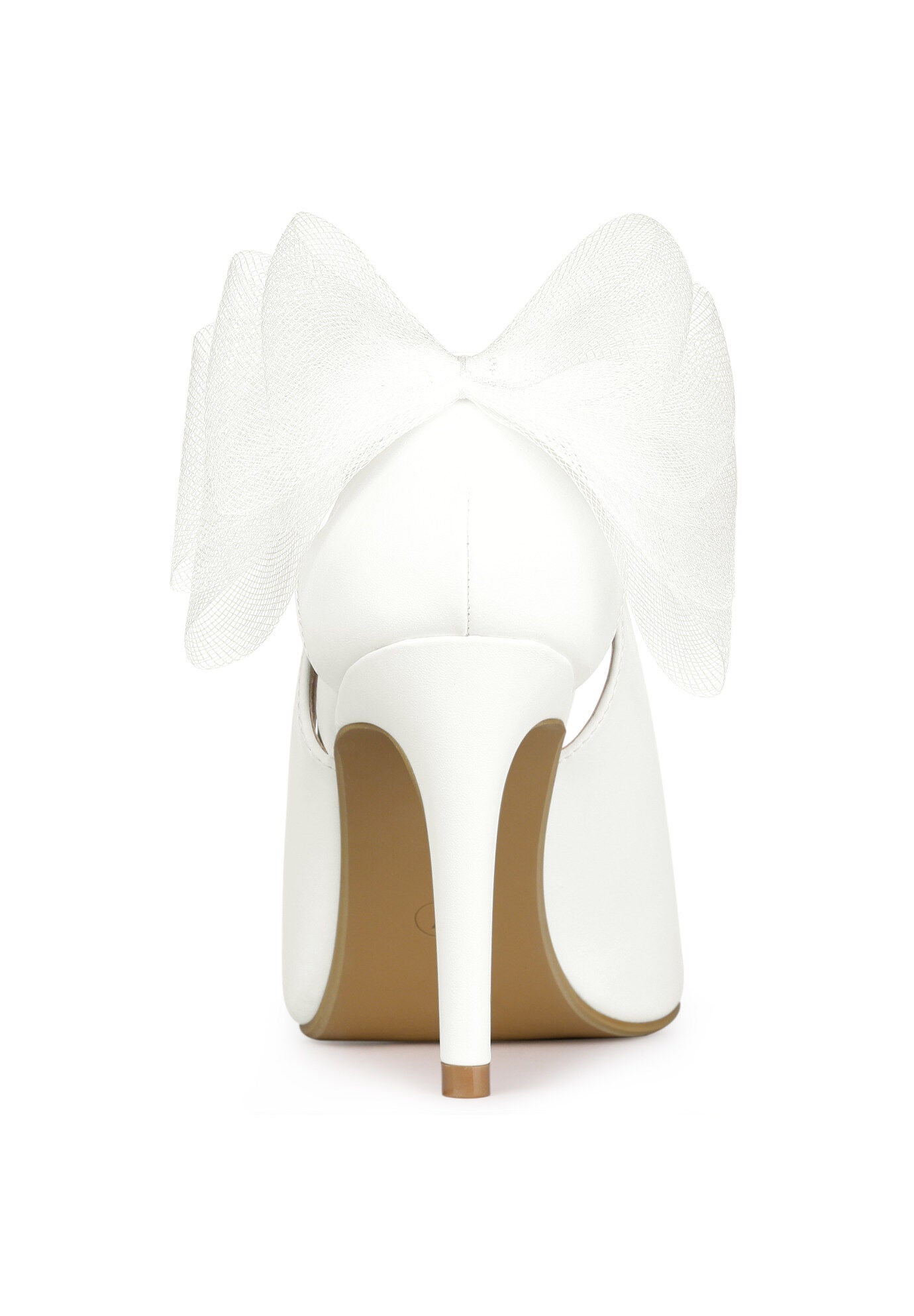 Mesh Bow Pointed Toe Stiletto Heels Pumps, White / White, alternate image number 3
