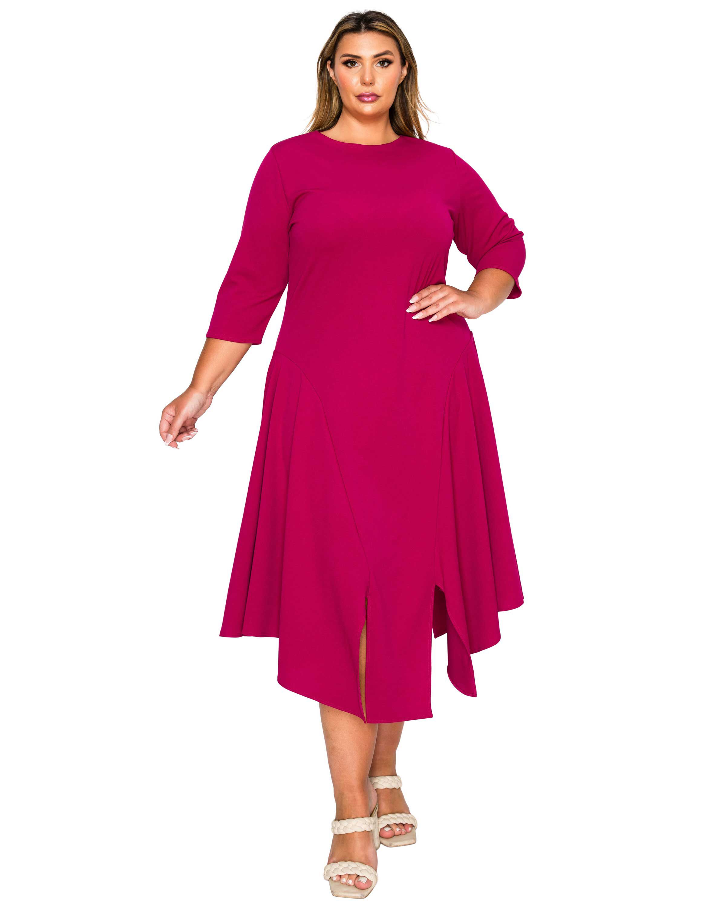 Vida Split Hem Dress, Magenta / Magenta, alternate image number 1