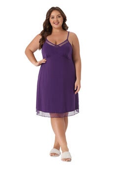MESH CHEMISE V NECK SLEEPWEAR NIGHTDRESS