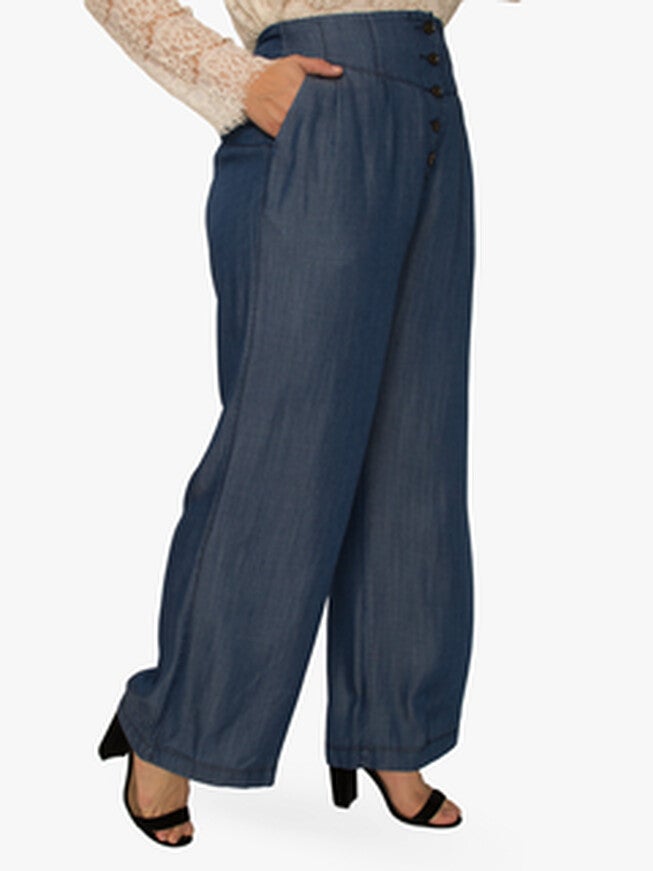 Ivy Plus Size High Rise Wide Leg Tencel Pants, Dark Indigo / Navy, hi-res image number 0