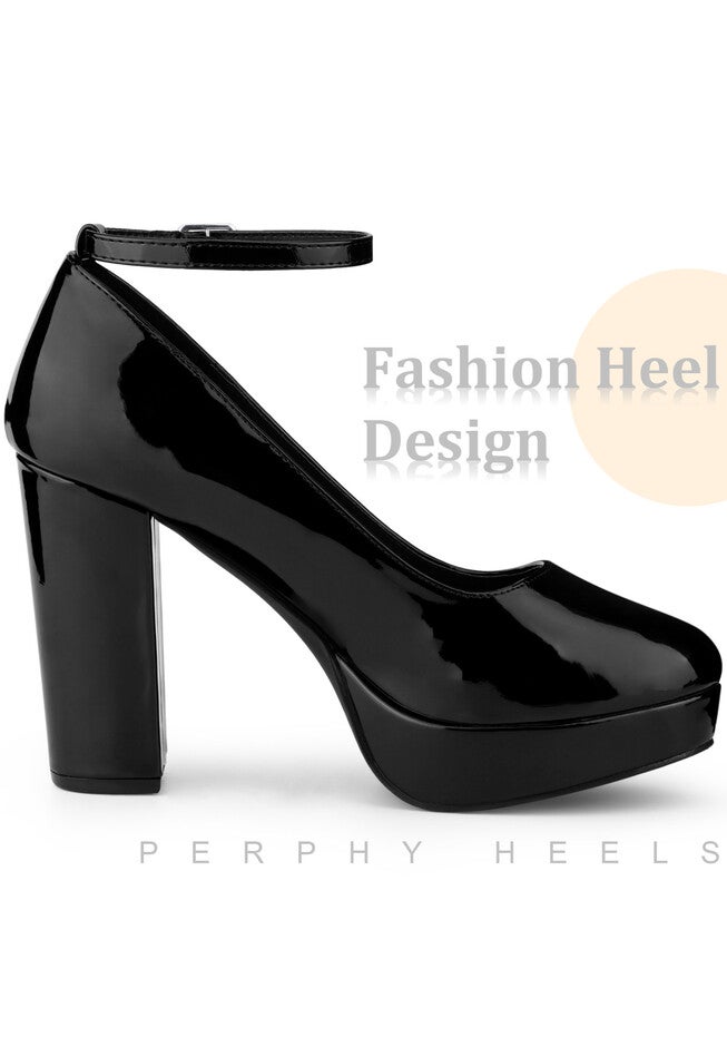 Ankle Strap Platform Chunky Heel Mary Jane Pumps, Black / Black, alternate image number 2