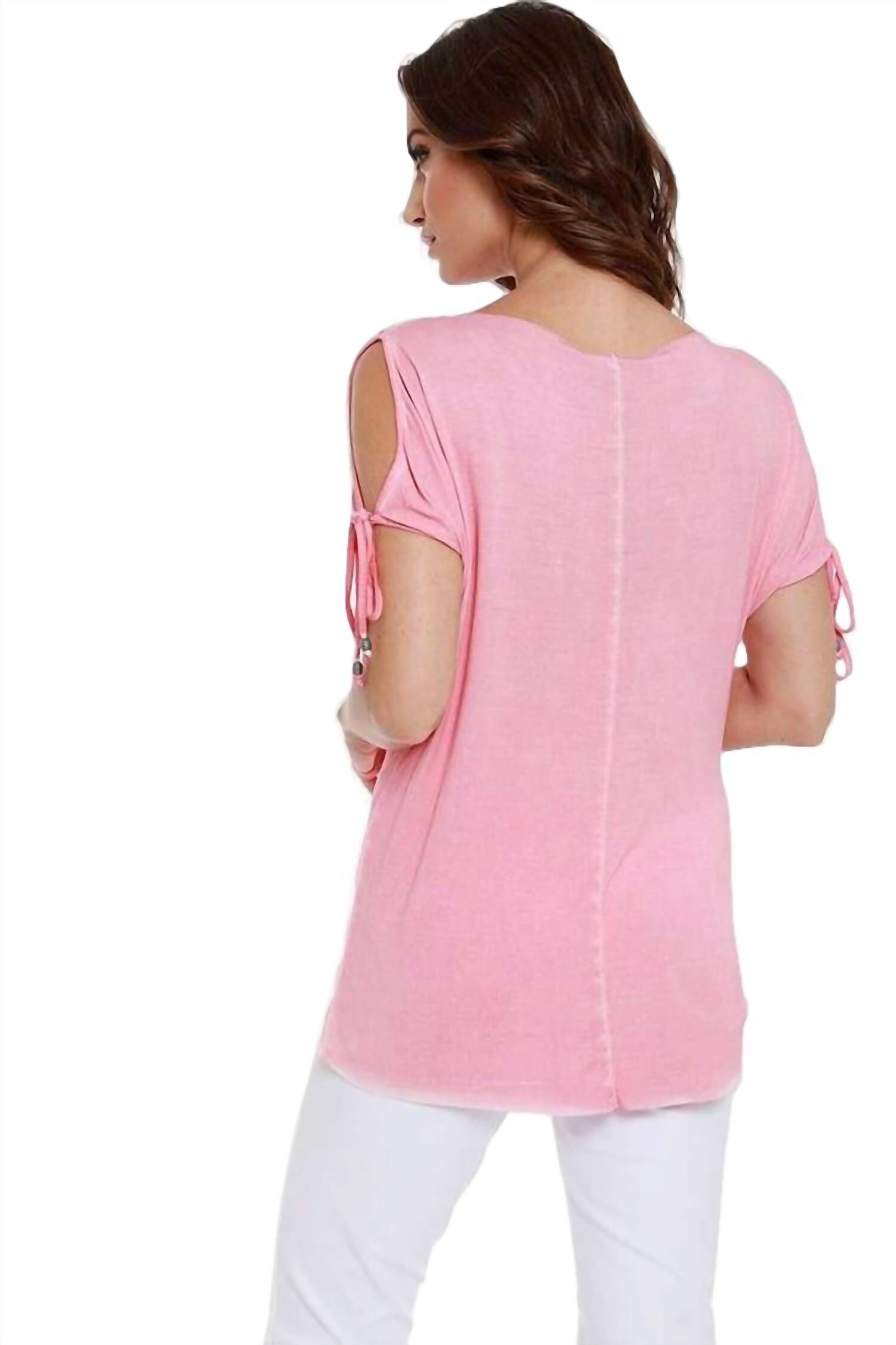 BEADED COLD SHOULDER TOP IN CORAL, , alternate image number 5