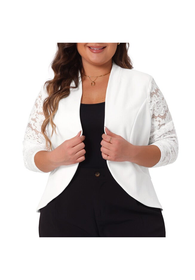 LACE OPEN FRONT CROPPED SHRUG BOLERO BLAZER, White / White, alternate image number 2
