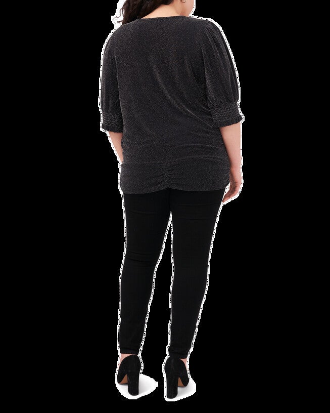 Lyla Puff Sleeve Metallic Top, Rich Black / Black, alternate image number 1