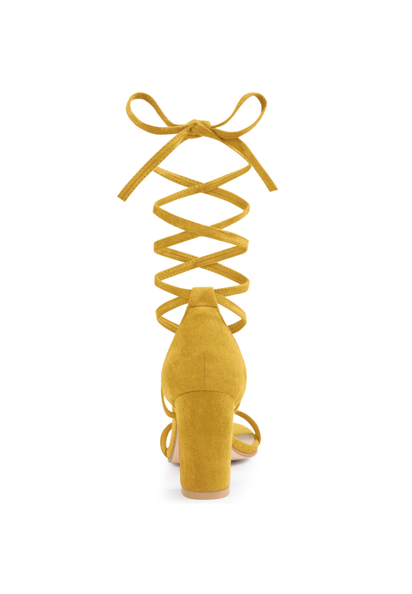 Strappy Chunky High Heels Lace Up Heels Sandals, Yellow / Yellow, alternate image number 2