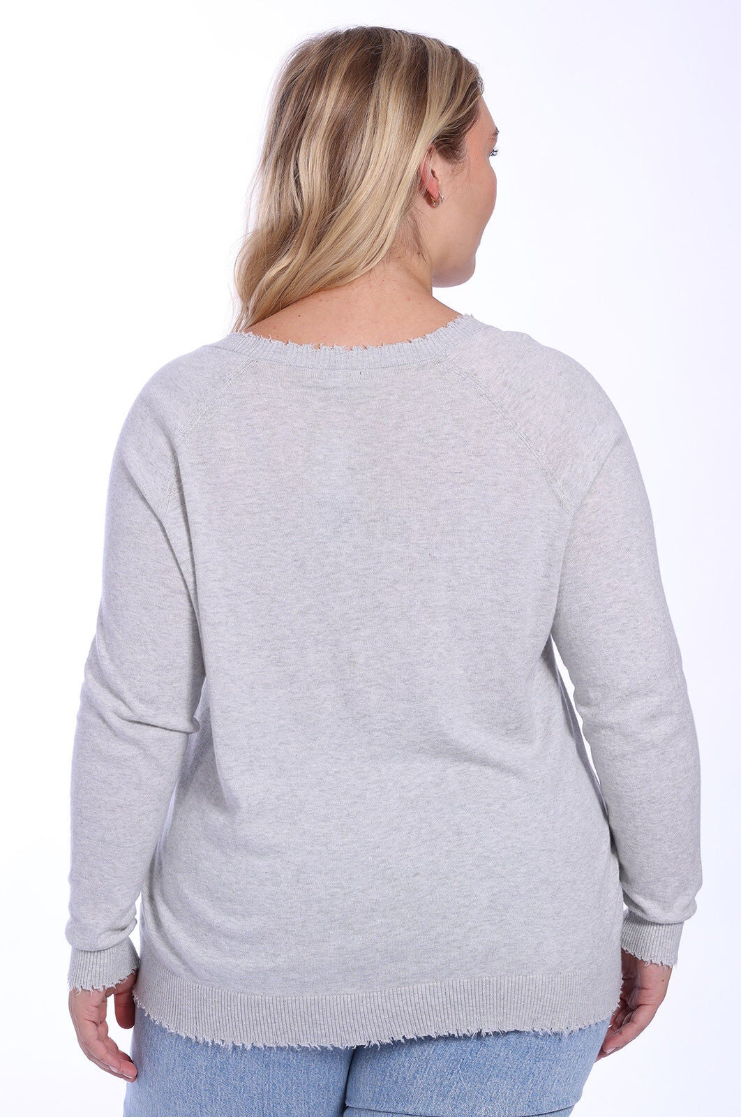 Cotton Cashmere Distressed Long Sleeve V-Neck Sweater, Light Heather Grey / Light Grey, alternate image number 1