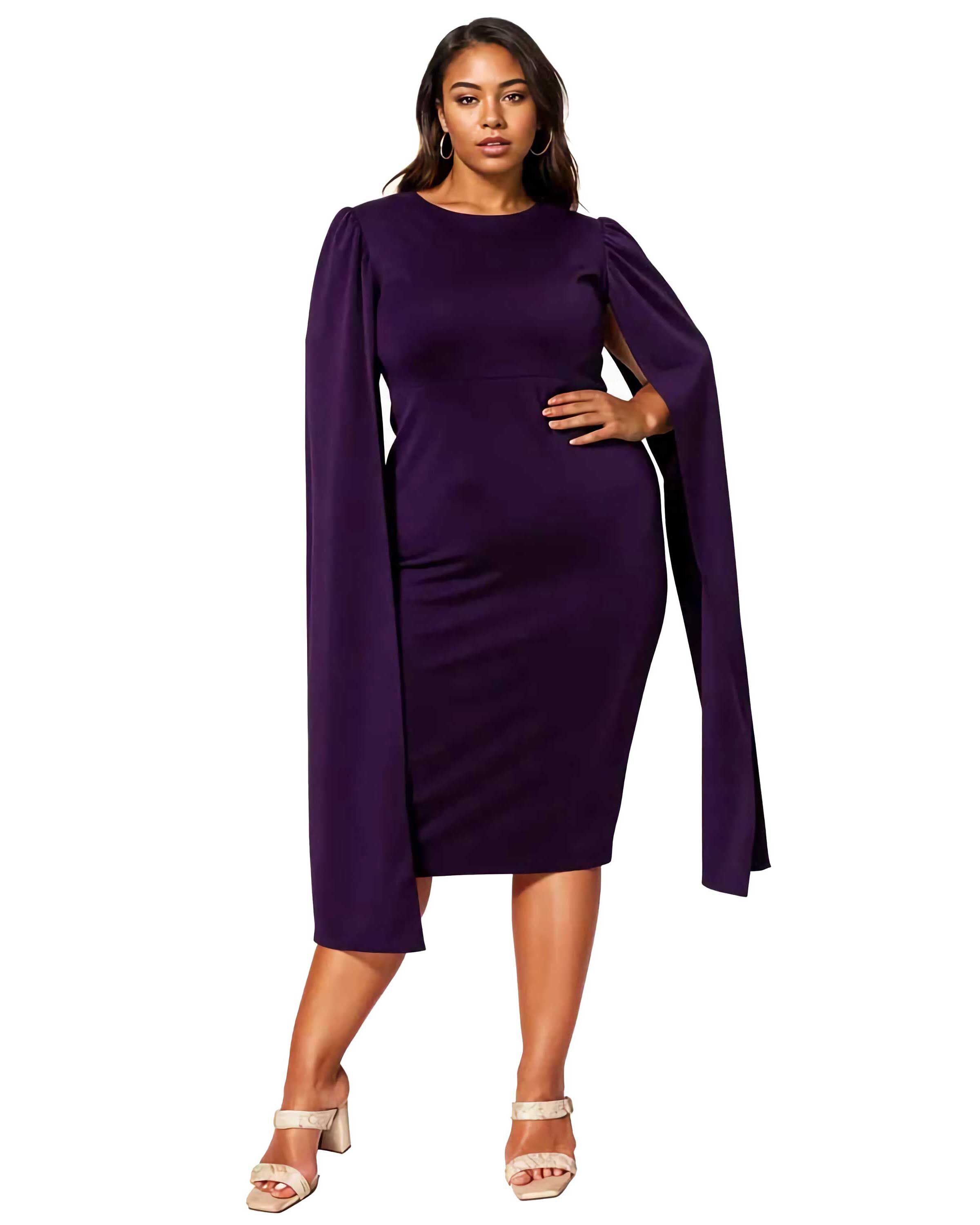 Naomi Cape Dress, Eggplant / Purple, hi-res image number 0