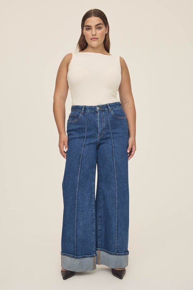 NCE PLUS - WIDE LEG JEANS | CUFF IT, CUFF IT / Dark Wash, hi-res image number 0