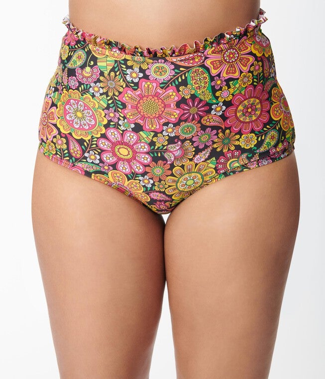 Unique Vintage Kaleidoscope Floral Cape May Swim Bottoms, , alternate image number null