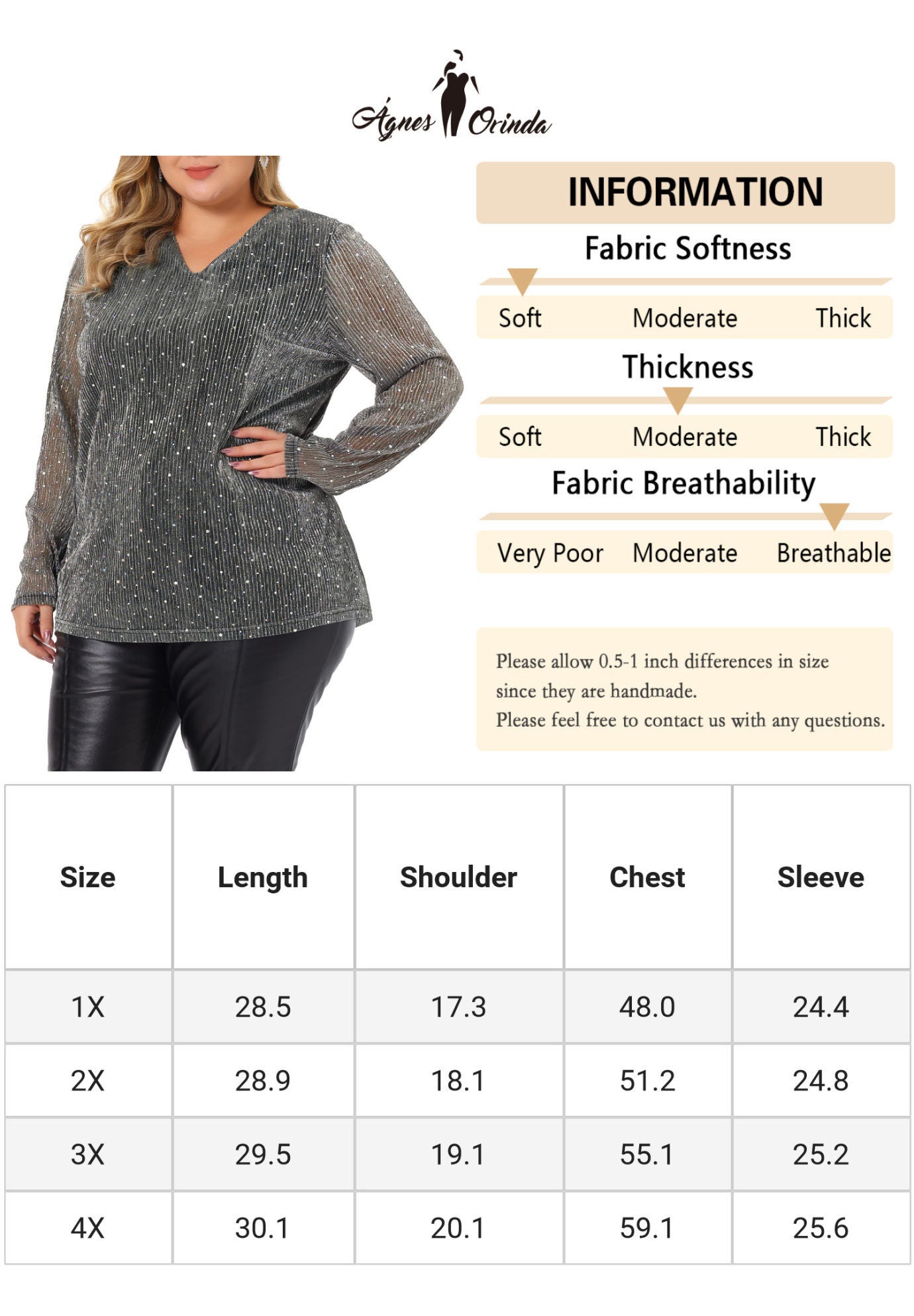 LONG SLEEVE GLITTER SPARKLE TOP, Silver / Silver, alternate image number 4