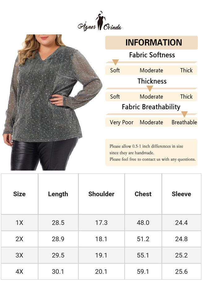 LONG SLEEVE GLITTER SPARKLE TOP, Silver / Silver, alternate image number 4